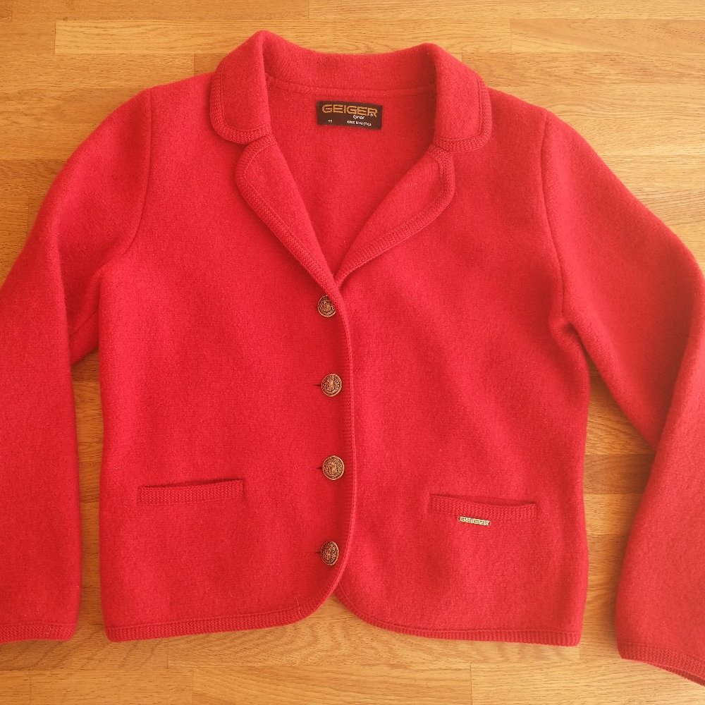 Geiger of Austria Vintage Red Boiled Wool Jacket EU Sz 38